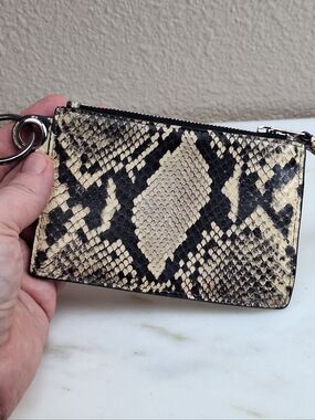 All Saints Faux Snake Skin Zippered Coin Purse Keychain